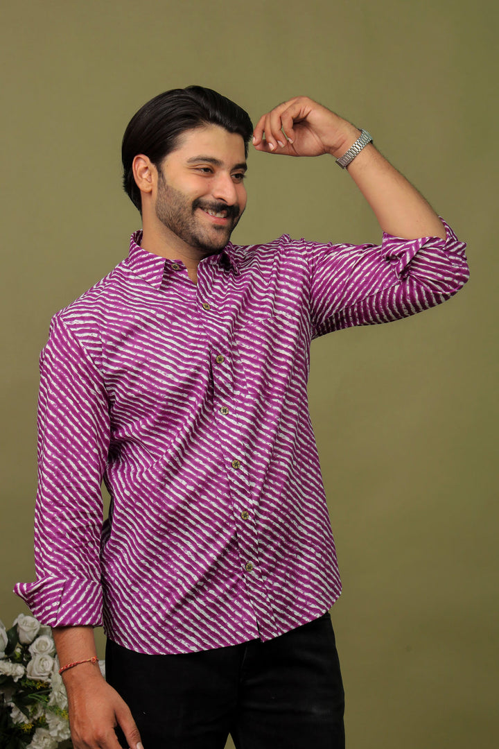 Rajasthan Lahriya Purple Print Shirt – Handcrafted