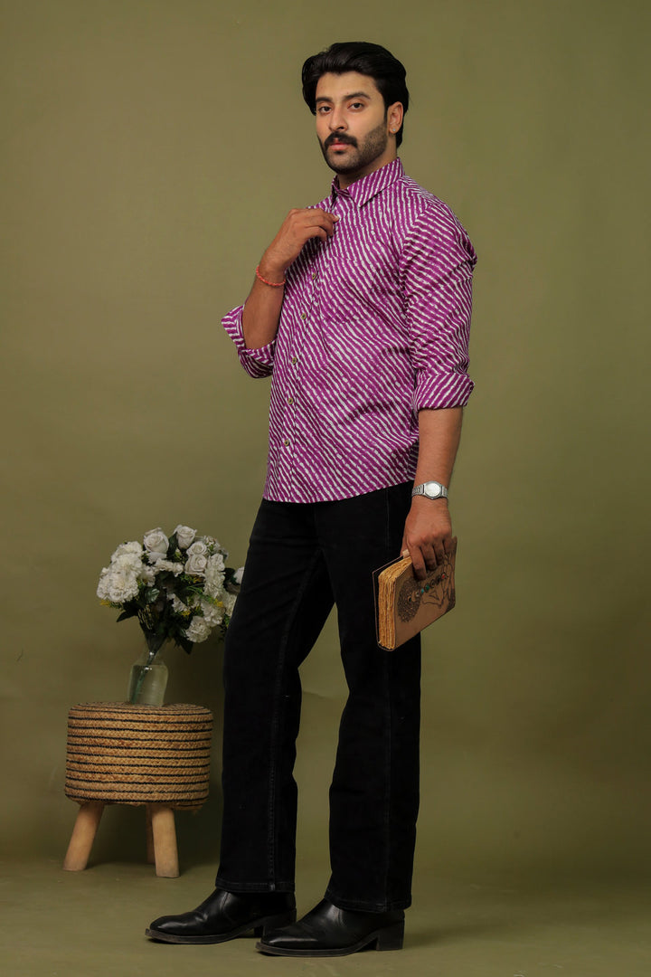 Rajasthan Lahriya Purple Print Shirt – Handcrafted