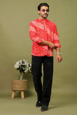 Load image into Gallery viewer, Men’s Handcrafted Bandhani Short Kurta – Pink and Red Tie-Dye Print