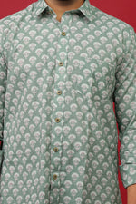 Load image into Gallery viewer, Men’s Sage Green Floral Print Cotton Shirt – Lightweight Summer Casual Wear