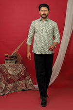 Load image into Gallery viewer, Men’s Olive Green Paisley Print Cotton Shirt – Stylish Casual &amp; Festive Wear