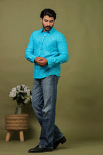 Load image into Gallery viewer, Traditional Bandhani Motif Shirt – Sky Blue