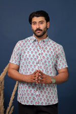Load image into Gallery viewer, Men’s Sky Blue Floral Hand Block Printed Cotton Shirt