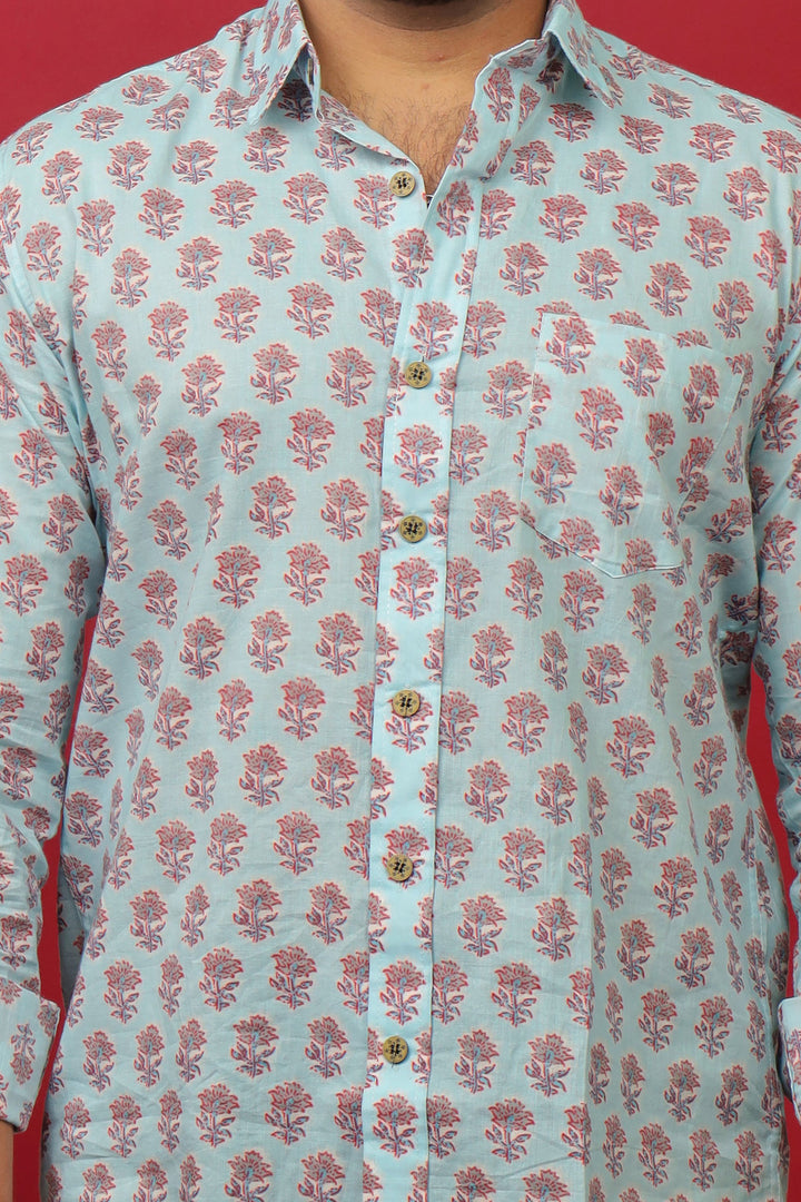 Premium Mint Green Printed Casual Shirt for Men
