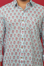 Premium Mint Green Printed Casual Shirt for Men