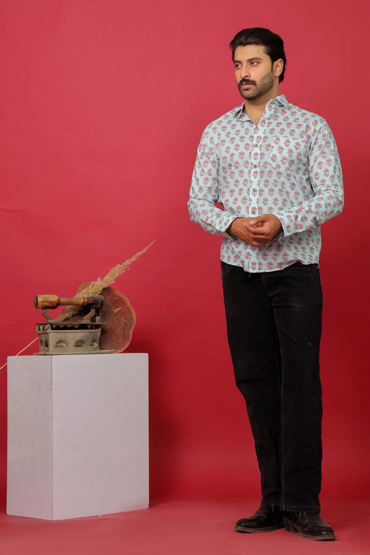 Premium Mint Green Printed Casual Shirt for Men