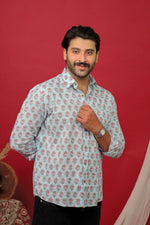 Load image into Gallery viewer, Premium Mint Green Printed Casual Shirt for Men