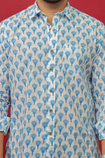 Load image into Gallery viewer, Men’s White Blue Floral Print Cotton Shirt