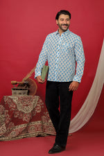 Load image into Gallery viewer, Men’s White Blue Floral Print Cotton Shirt