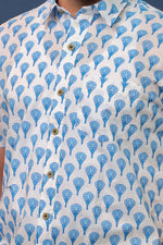 Load image into Gallery viewer, Men’s White &amp; Blue Floral Hand Block Printed Cotton Shirt