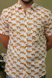 Men’s White Tiger Printed Cotton Shirt