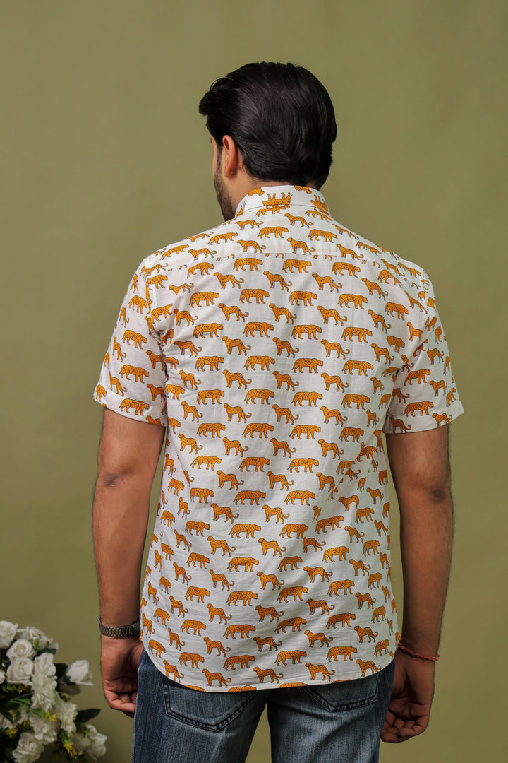 Men’s White Tiger Printed Cotton Shirt