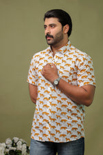 Load image into Gallery viewer, Men’s White Tiger Printed Cotton Shirt
