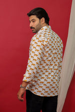 Load image into Gallery viewer, Cheetah Walk Shirt  White Handblock Jungle Print | Rangat Jaipur