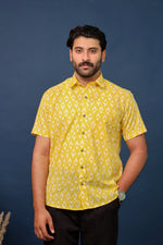 Load image into Gallery viewer, Men’s Yellow Ikat Print Cotton Shirt