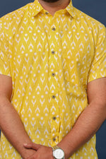 Load image into Gallery viewer, Men’s Yellow Ikat Print Cotton Shirt