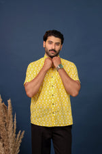 Load image into Gallery viewer, Men’s Yellow Ikat Print Cotton Shirt