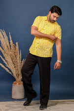 Load image into Gallery viewer, Men’s Yellow Ikat Print Cotton Shirt