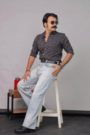 Premium black Ajrakh print cotton shirt for men by Rangat Jaipur