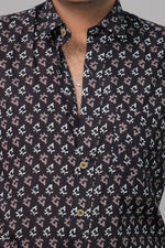 Load image into Gallery viewer, Handcrafted black Ajrakh print cotton shirt for men by Rangat Jaipur