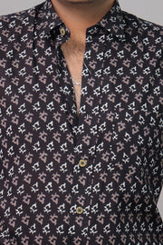 Handcrafted black Ajrakh print cotton shirt for men by Rangat Jaipur