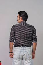 Load image into Gallery viewer, Handcrafted Black Ajrakh Print Cotton Shirt for Men | Rangat Jaipur