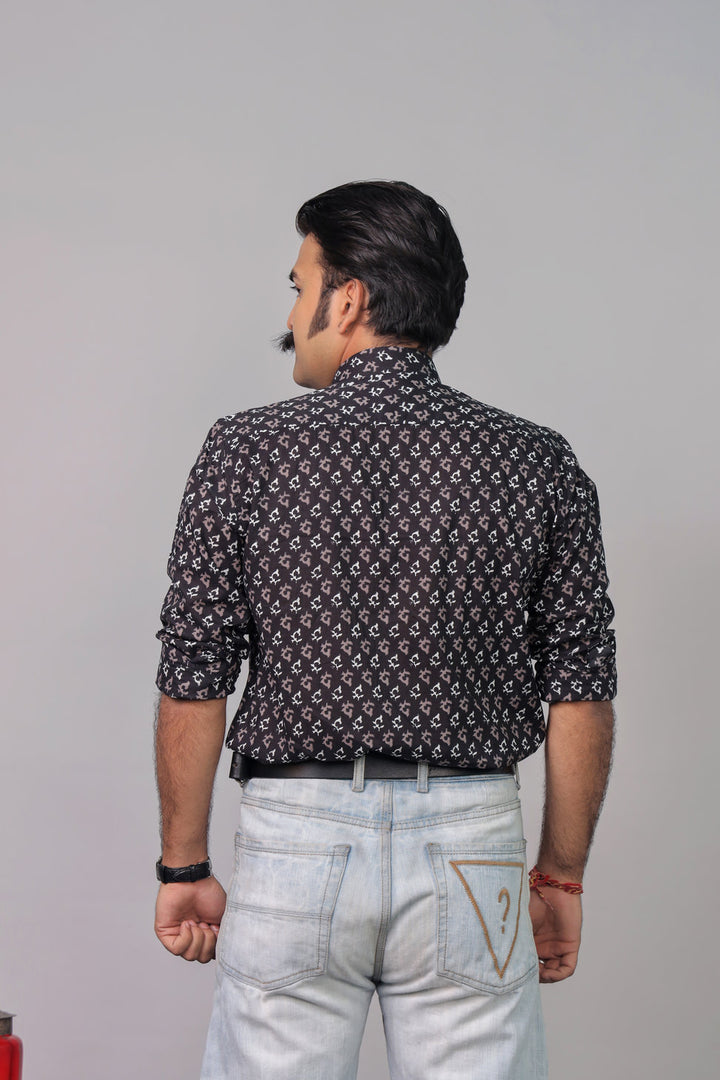 Handcrafted Black Ajrakh Print Cotton Shirt for Men | Rangat Jaipur