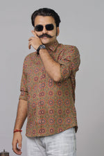 Load image into Gallery viewer, Rangat Jaipur Brown Ajrakh Print Cotton Shirt for Men – Premium Casual Wear