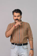 Load image into Gallery viewer, Rangat Jaipur Multicolor Sanganeri Striped Cotton Shirt for Men