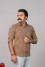Load image into Gallery viewer, Rangat Jaipur Multicolor Sanganeri Striped Cotton Shirt for Men