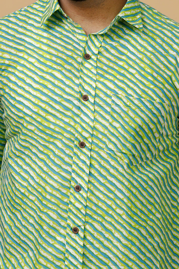 Rajasthan Lahriya Green Print Shirt – Handcrafted