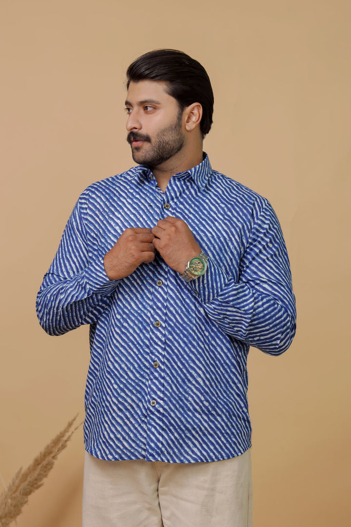 Rajasthan Lahriya Royal Blue Print Shirt – Handcrafted
