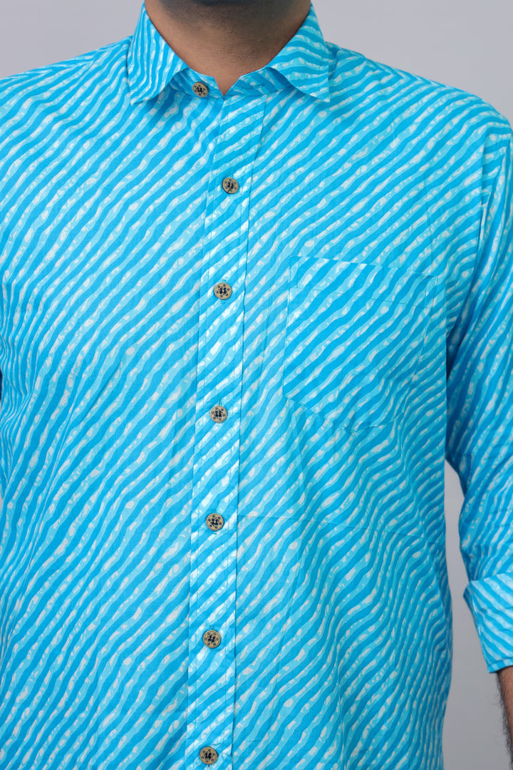 Rajasthan Lahriya Sky Blue Print Shirt – Handcrafted