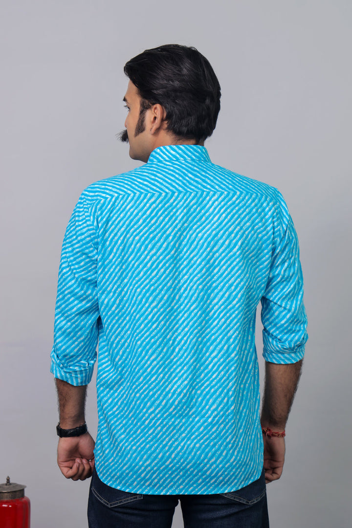 Rajasthan Lahriya Sky Blue Print Shirt – Handcrafted