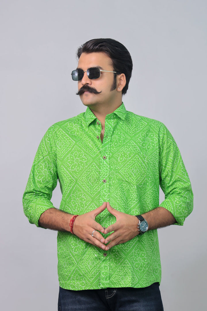 Traditional Bandhani Motif Shirt – Green