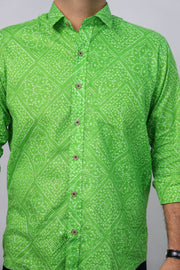 Traditional Bandhani Motif Shirt – Green
