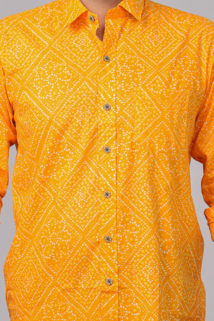 Traditional Bandhani Motif Shirt – Haldi Color