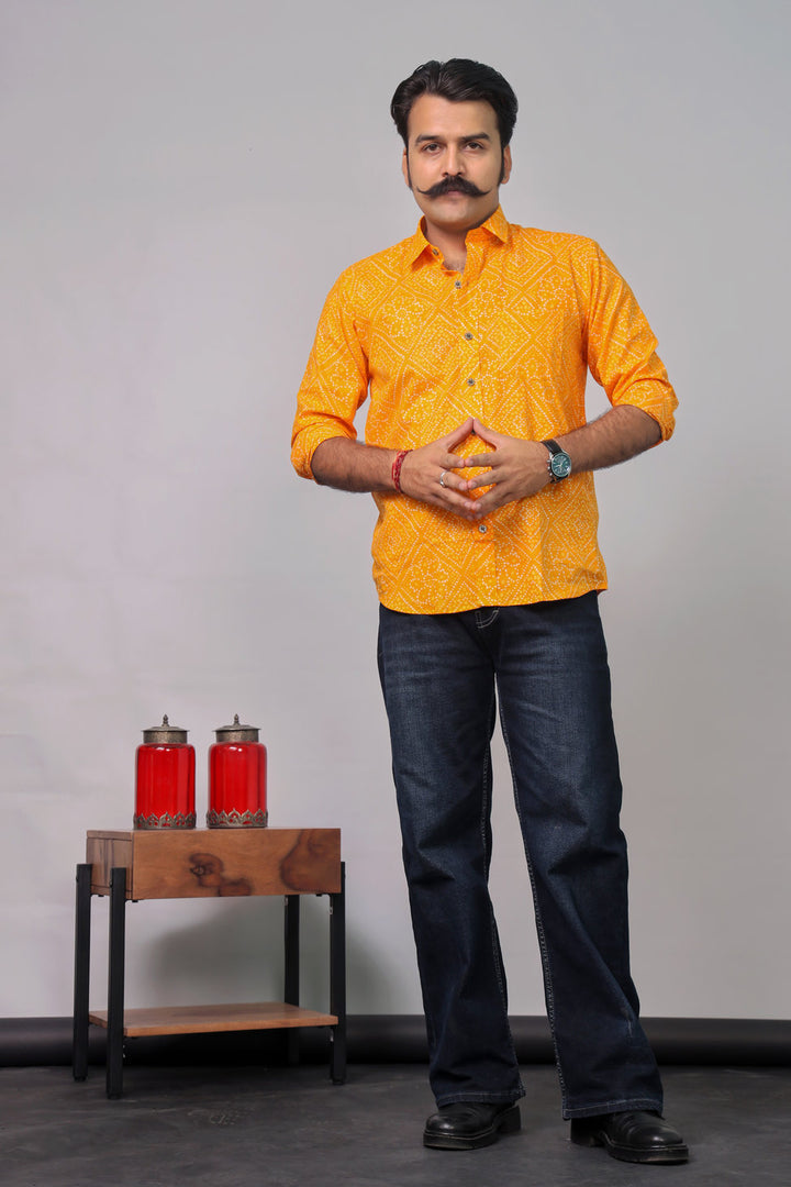 Traditional Bandhani Motif Shirt – Haldi Color
