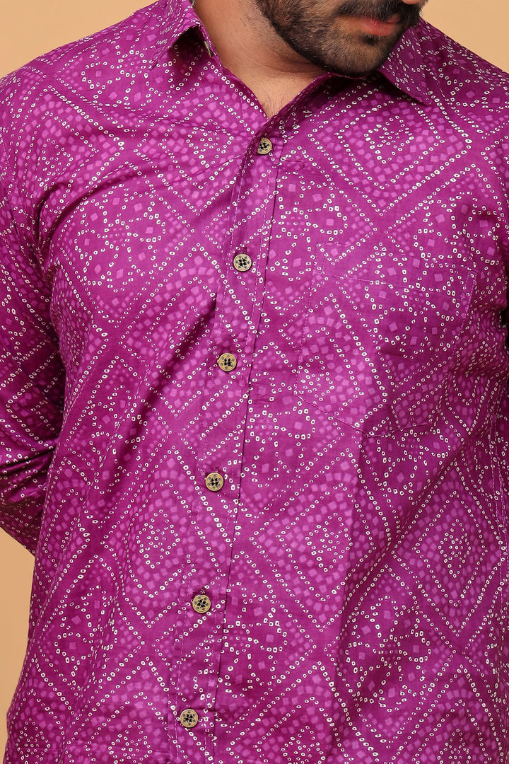 Traditional Bandhani Motif Shirt – Purple
