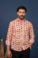 Load image into Gallery viewer, Sanganeri White Shirt - Colorful Owls Print