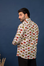 Load image into Gallery viewer, White Cotton Shirt with Colorful Elephant Print for Men