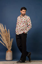 Load image into Gallery viewer, White Cotton Shirt with Colorful Elephant Print for Men